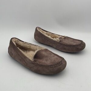 UGG Ansley Suede Slippers mens 12 brown faux fu lined Silp on cozy casual